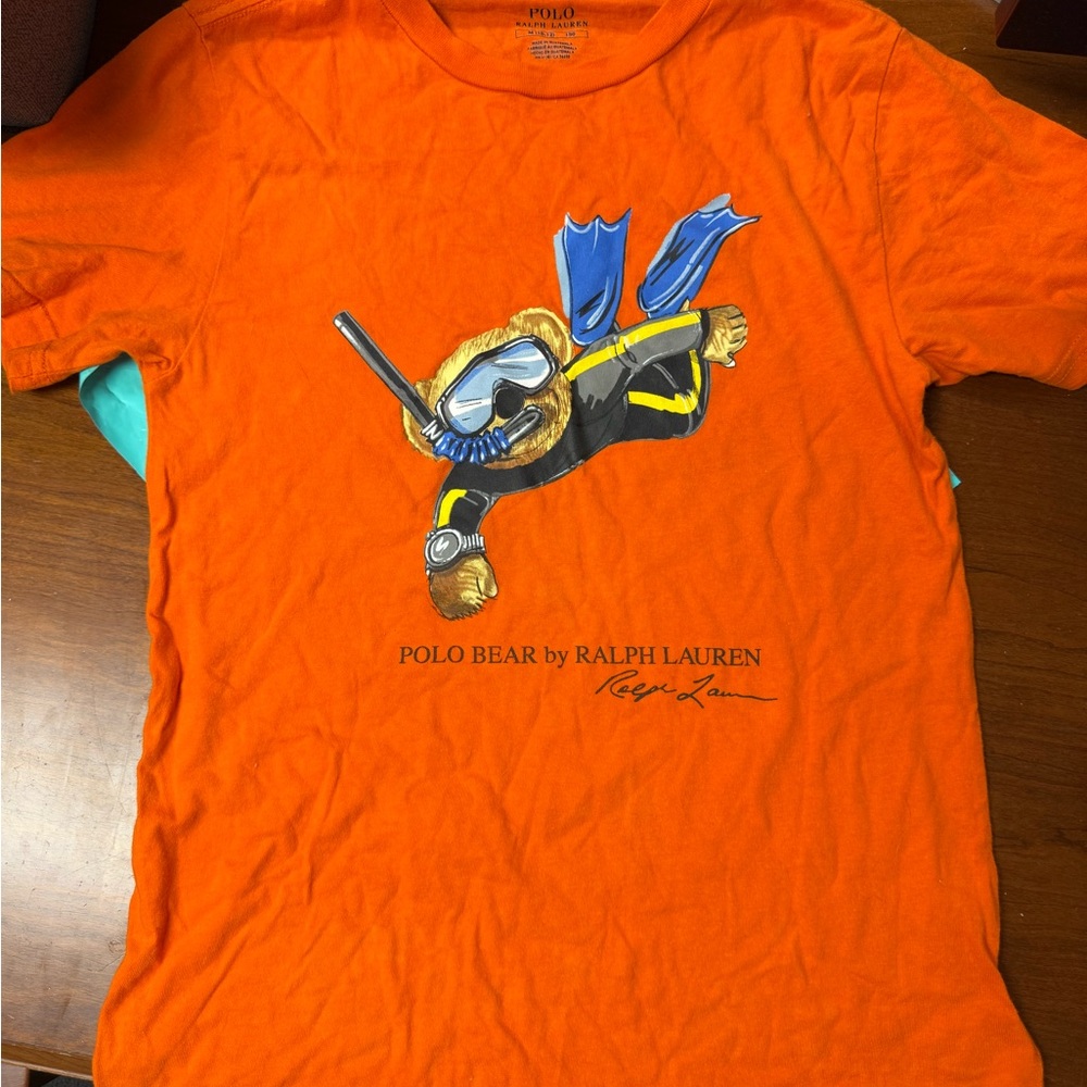 Ralph Lauren Orange Polo Bear Diver Tee BIG KIDS M
